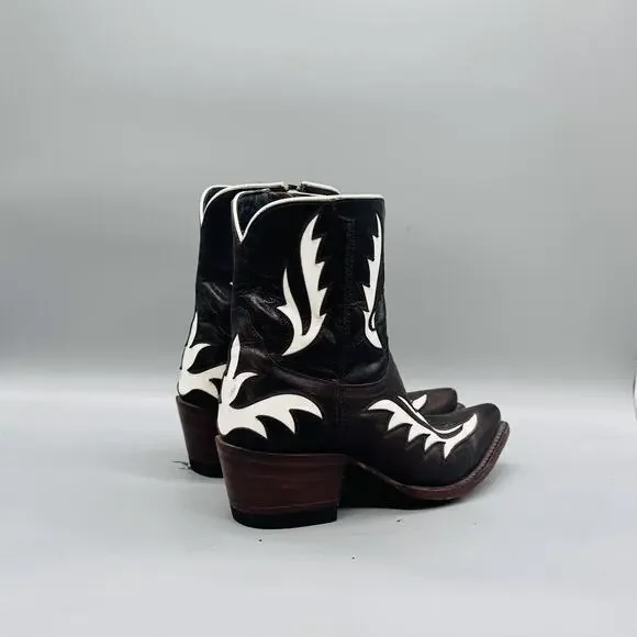 Azulado Boots Womens 6 Brown Leather Snip Toe Western Cowgirl Ankle Zip Low Heel - Picture 8 of 12